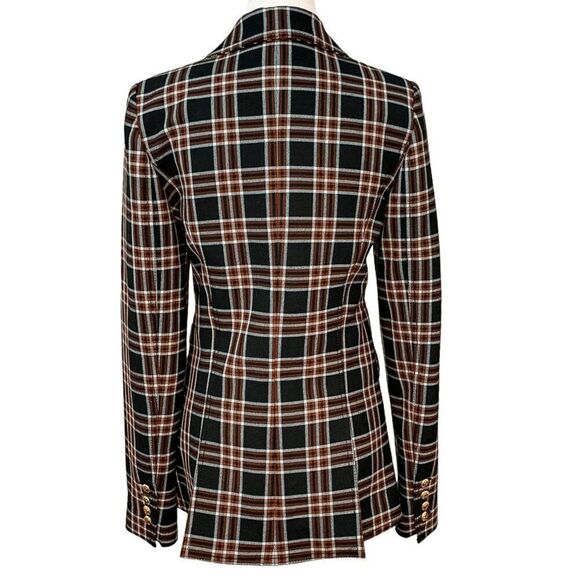 Smythe NWT Hutton Blazer Black Plaid Size 6 Lapel Collared Jacket Button Cuff - Picture 7 of 12